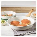 SENSARTE Nonstick Ceramic Frying Pan Skillet, 12.5 Inch Omelet Pan, Healthy Non Toxic Chef Pan, Induction Compatible Egg Pan with Heat Resistant Handle, PFAS-Free, White - Retail: $46