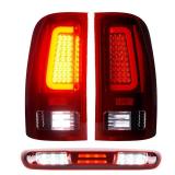 Tresound LED Tail Lights + 3rd Third Brake Cargo Lamp for GMC Sierra 1500 2007-2013(SLT, WT, SL, SLE), 2500 3500 HD 2007-2014 (Only fit 3500HD with Single Rear Wheel Model), Chrome Housing Red Lens - 