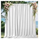 Joydeco White Curtains Backdrop for Wedding Parties, Photo Backdrop Curtains for Wedding Decorations Birthday, Wrinkle Free Polyester 5ft x 10ft Fabric Drape 2 Panels with Rod Pockets - Retail: $20