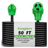 Gerguirry 3 Prong 50 Feet Dryer Extension Cord, 30 Amp NEMA 10-30P to 10-30R Heavy Duty Cord, Use for Dryer Power Extension and Level 2 EV Charging, 125 Volt/250 Volt 10-AWG Gauge, ETL Listed - Retail