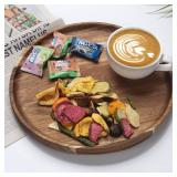 YANGQIHOME Round Wood Tray, Acacia Wooden Serving Tray, Serving Platter, Appetizer Charcuterie Board, Tray Organizer for Kitchen/Countertop, 13.8 x 13.8 x 0.8 inch (damaged) - Retail: $22