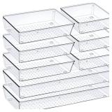 Criusia Drawer Organizer Set, Acrylic Non Slip Non Cracking Kitchen Drawer Storage Tray Large Size Divider, Multifunctional Storage for Cosmetics, Bathroom, Tools, Kitchen and Office (8 PACK) - Retail