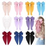 10 PCS Large Hair Ribbon Barrettes with Long Tails for Women and Girls, TOKUFAGU Vintage French Hair Accessories - Bow Clips in 10 Colors (Set A) - Retail: $10