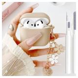 Cute Milk Tea Case for Airpods 4 Cover for Girl Women with Pom pom Flower Charms Keychain and Cleaner Kit, Soft iPods 4 Silicone Airpods iPod 4th Gen Protective Cover Skin for Airpod 4 2024 - Retail: 