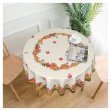 Sweetshow Fall Harvest Watercolor Leaves Table Cloth Thanksgiving Round Tablecloth 60 Inch Autumn Fabric Tablecloth for Holiday Parties Dining Table Living Room Kitchen Decor - Retail: $15