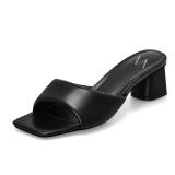 MIRAAZZURRA Black Women Heeled Mules Square Open Toe Chunky Block Heel Slip on Heeled Sandals Casual Dress Slide Shoes Size 10 - Retail: $46
