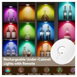 Rechargeable Puck Lights with Remote, 3 Pack Magnetic Under Cabinet Lighting, 1500mAh Battery Operated LED Tap Lights with Dimmer and Timmer for Kitchen, Closet, Shelf - 3 Color Temps and 12 RGB, Whit