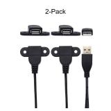QiChengandLYS USB 2.0 Male to Dual Female Charging Extension Cable, Furniture nightstand Sofa Electric Vehicle on-Board Charging Port, Panel Mount Cable with Screw Hole 5ft (2pcs) - Retail: $9