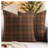 MIULEE Fall Set of 2 Scottish Tartan Plaid Throw Pillow Covers Farmhouse Classic Decorative Outdoor Square Cushion Cases for Halloween Thanksgiving Decor Sofa Couch 18x18 Inch, Orange and Green - Reta