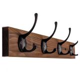VERTORGAN Coat Hooks Wall Mounted, Wooden Hat Rack with 4 Hooks for Entryway, Bathroom,Bedroom(Brown) - Retail: $10
