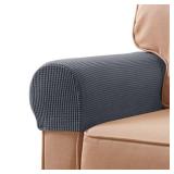 SUBRTEX Stretch Couch Arm Covers Set of 2, Checkered Sofa Arm Slipcovers, Anti-Slip Armrest Covers for Recliner and Armchairs, Pet Proof, High Stretchy, Hook and Loop Tape, Gray - Retail: $10