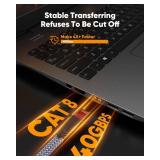 Snowkids Cat 8 Ethernet Cable 20 FT, Strong Signal, High Speed 40Gbps 2000Mhz, Network Cord with RJ45 Internet Connector for TV/Printer/Computer/Modem/Router/ps-3/4/5, Braided Flat LAN Cable 20FT Grey