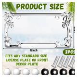 MorningRo 2 Pcs Palm Tree License Plate Frame Plastic Beach Coconut Tree Design Frame Compatible with Standard License Plate for USA 2 Holes with Screws for Women Men (Sliver) - Retail: $12