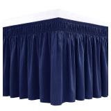 Biscaynebay Wrap Around Bed Skirts for Queen Beds Short Drop of 12\, Navy Adjustable Elastic Dust Ruffles Easy Fit Wrinkle Resistant Silky Luxurious Fabric Machine Washable - Retail: $18in