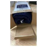 Biscaynebay Wrap Around Bed Skirts for Queen Beds Short Drop of 12\, Navy Adjustable Elastic Dust Ruffles Easy Fit Wrinkle Resistant Silky Luxurious Fabric Machine Washable - Retail: $18in