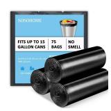 15 Gallon Black Trash Bags, 22 Micron Thick Tall Garbage Bags for Office Kitchen, 75 Count - Retail: $15