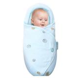 Premium Soft Cotton Baby Swaddle Blankets, Unisex Baby Blanket Wrap for Newborn Baby Boys Girls, Skin Friendly Wearable Swaddling Sleep Sack Calms Startle Reflex (Button, Blue, 0-3 Months) - Retail: $