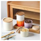 Sweejar Kitchen Canisters Ceramic Food Storage Jar, Stackable Containers with Airtight Seal Wooden Lid for Serving Ground Coffee, Tea, Sugar, Spice and More - 5 Fl Oz(Gradient Gray) - Retail: $12