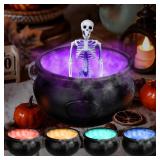 OCTERIC Halloween Mist Maker Fogger, 12.6" Big Witch Cauldron Skeleton with Color Change LED Light Large Capacity of Mist Water Fountain Pond Fog Machine and Splash Guard, Perfect for Halloween Decor
