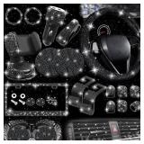 NBTEPEM Black Bling Car Accessories Set for Women, Steering Wheel Covers Universal Fit 15 Inch, Bling Phone Holder, Bling Car Coasters (Black Diamond)