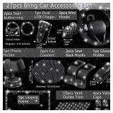 NBTEPEM Black Bling Car Accessories Set for Women, Steering Wheel Covers Universal Fit 15 Inch, Bling Phone Holder, Bling Car Coasters (Black Diamond)