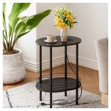 DGSANDGO Small Round Side Table with Charging Station,Bedside Table with 2 USB Ports and Outlets, Morden Round Nightstand, Samll Side Table for Living Room,Bedroom, Nursery, Laundry, Black