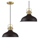 2 Pack 1 Light 12" Pendant Light Industrial Vintage Fixtures Oil Rubbed Bronze Metal Chandelier Light Brushed Bronze Finish,Ceiling Lamp for Kitchen Home Island Dining Room Bedroom Farmhouse