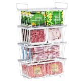 iSPECLE Deep Freezer Organizer Bins - 4 Pack Stackable Small Freezer Organizer Bins for 5 to 9 Cu.FT Small Chest Freezer Sort Frozen Food Easy to Get Food from Bottom without Digging in Freezer, White