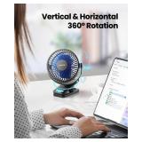 Gaiatop Portable Clip on Fan Battery Operated, Small Powerful 3 Speed Quiet 360° Rotate, USB Rechargeable Mini Personal Cooling Fan for Desk Table Home Office Stroller Camping Women Gifts Black Blue
