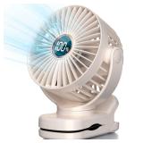 TUNISE Mini Clip on Fan, Battery Operated Desk Fan, Digital display 3 Speeds Adjustable, Bidirectional 360° Adjustable, Super Strong Wind, Portable Fan for Home, Office, Camping