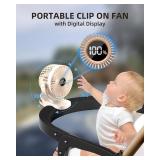 TUNISE Mini Clip on Fan, Battery Operated Desk Fan, Digital display 3 Speeds Adjustable, Bidirectional 360° Adjustable, Super Strong Wind, Portable Fan for Home, Office, Camping