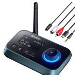 SOOMFON Bluetooth Transmitter for TV 3-in-1 Bluetooth 5.0 Transmitter Receiver for TV to 2 Headphones with LCD Display Adjustable Volume, Optical AUX RCA Bypass for Home Stereo Speaker