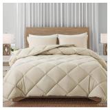 Decroom Lightweight Queen Comforter Set with 2 Pillow Sham - 3 Pieces Set - Quilted Down Alternative Comforter/Duvet Insert for All Season - Beige - Queen Size
