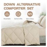 Decroom Lightweight Queen Comforter Set with 2 Pillow Sham - 3 Pieces Set - Quilted Down Alternative Comforter/Duvet Insert for All Season - Beige - Queen Size