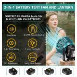 Hiesuan Fan for Makita 14.4V-18V Li-Ion Battery, Portable Camping Fan with Remote, 3 Speed Brightness, 4H Timer, Foldable Hook Rechargeable Cordless Jobsite Small Personal Fan