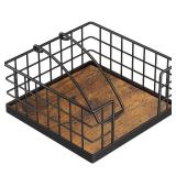 Honiter Napkin Holder for Table, Farmhouse Napkins Holder with Weighted Arm, Wood Napkin Holders for Kitchen, Flat Napkin Dispenser for Countertop, Dining Room, Rustic Brown