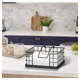 Honiter Napkin Holder for Table, Farmhouse Napkins Holder with Weighted Arm, Wood Napkin Holders for Kitchen, Flat Napkin Dispenser for Countertop, Dining Room, Rustic Brown