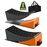 RV Leveling Blocks Ramp Kit, 2 Packs Camper Leveler System for Travel with Two Chocks, 2 Anti-Slip Mats, 1T Bubble Level and Carry Bag, Up to 35000 LBS, Easier & Faster to Level Camper-Orange