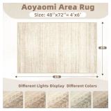 Moroccan Area Rug 4x6 - Washable Boho Geometric Rugs Non-Slip Entryway Rug, Neutral Farmhouse Rugs Soft Throw Rug for Entrance Hallway Bedroom Kitchen Nursery(4