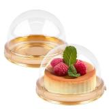 Zezzxu 25 Pack Mini Cake Containers, Clear Plastic Small Cupcake Boxes with Dome Lids for Individual Chocolate Covered Cookies, Strawberry, Mooncake (Gold)