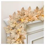 Fall Decor - 2 Pack Fall Garlands - 8.2Ft Fall Maple Leaf Lighted Garlands for Mantle, Fireplace, Porch, Table, Farmhouse Harvest Indoor Outdoor Autumn Home Decorations (Battery not Included)