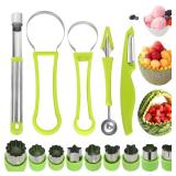 14 Pack Melon Baller Scoop Set - 4 in 1 Stainless Steel Fruit Tool Set Fruit Scooper Seed Remover with Fruit Vegetable Cutter Shapes Set Fruit Peeler for Fruit Slicer Dig Pulp Separator