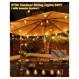 Outdoor String Lights Dimmable with Remote, 50 FT Outdoor Lights with 2 Timer and 3 Modes, Waterproof & Shatterproof Patio Lights, 2200K Energy Saving String Lights 2 Spare Bulbs for Patio Yard
