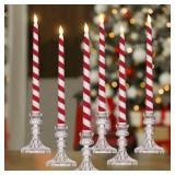 Baquler 6 Pcs Christmas Flameless Taper Candles 10.6 Inch Glitter Candy Cane Candles Battery Operated LED Christmas Candlesticks for Xmas Centerpiece Holiday Party Decor