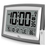 WallarGe Atomic Clock with Outdoor and Indoor Temperature - 12.5 Inch Self-Setting Digital Clock Large Display, Battery Operated Wall Clocks or Desk Clocks for Bedroom, Livingroom, Office