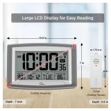 WallarGe Atomic Clock with Outdoor and Indoor Temperature - 12.5 Inch Self-Setting Digital Clock Large Display, Battery Operated Wall Clocks or Desk Clocks for Bedroom, Livingroom, Office