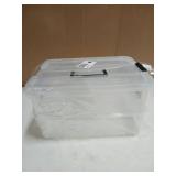 JUXYES 2-Tiers Stack Carry Storage Box With Handle, Transparent Stackable Storage Bin With Handle Lid Latching Storage Container for School & Office Supplies (Top Lid Is Cracked)