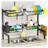 SNSLXH [2-Tier 4 Baskets Over The Sink Dish Drying Rack, 26.57"-35", Large Sink Rack for Kitchen, Extensible and Adjustable, Saving Kitchen Space