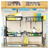 SNSLXH [2-Tier 4 Baskets Over The Sink Dish Drying Rack, 26.57"-35", Large Sink Rack for Kitchen, Extensible and Adjustable, Saving Kitchen Space