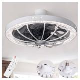 Flarouch Socket Fan Light with Remote, 13 inch Socket Ceiling Fan with Dimmable Led Light, 3 Colors 3000K-6500K, 3 Speeds, Flush Mount Ceiling Fans with Lights for Bedroom, Kitchen, Living Room-White